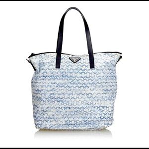 Prada Nylon Floral Shoulder Bag White Blue
